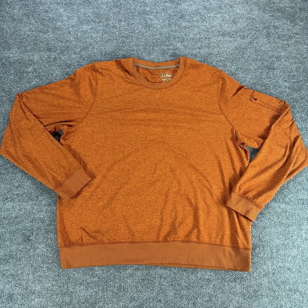 LL Bean Mens XL Reg Slightly Fitted Active Pullover Orange Heather Athleisure